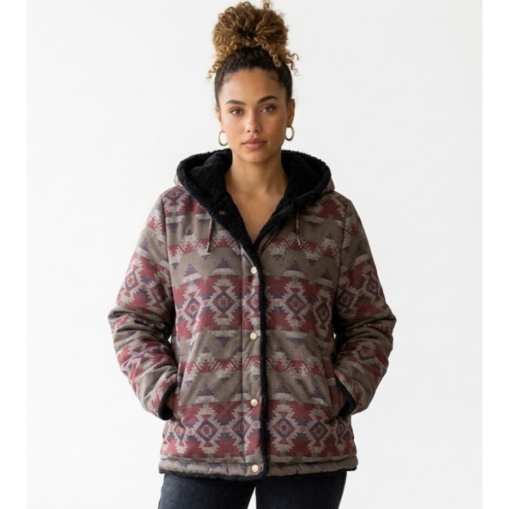 Pendleton Jacket Women Large Reversible Hooded Sherpa Aztec Pattern Coat NEW WOT